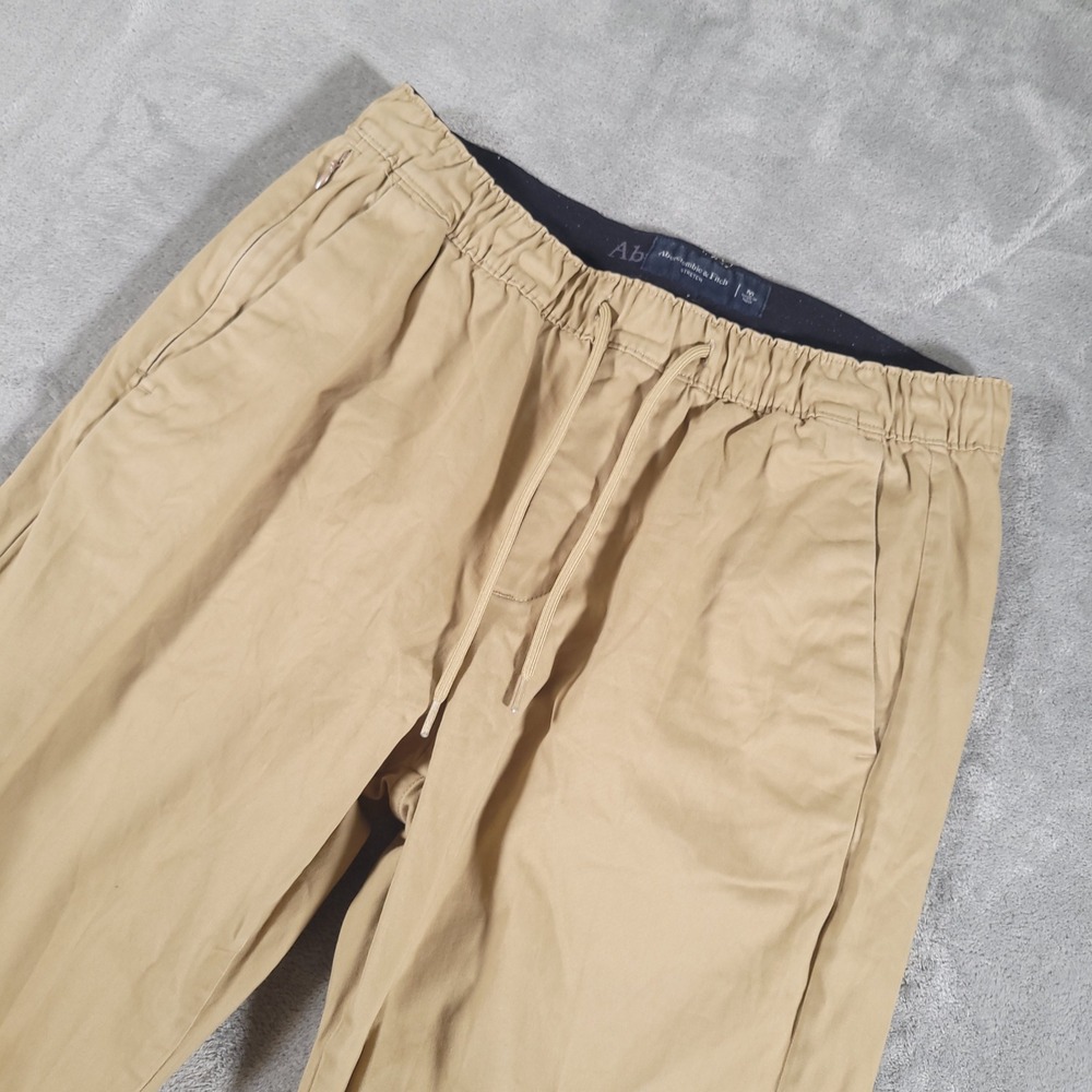 Abercrombie & Fitch Jogger Pants Mens M Khaki Tan Stretch Elastic‎ Waist Taper